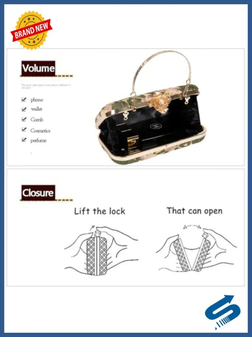 Handmade Floral Embroidered Vintage Clutch Evening Bag with Chain Strap